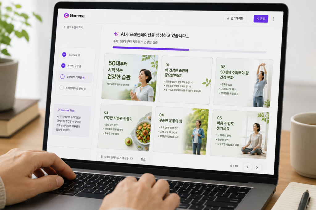 Gamma AI가 발표자료를 자동으로 생성하는 화면