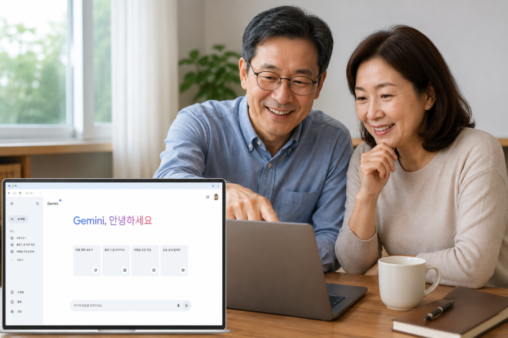 40대 중년부부가 Gemini 메인 화면 또는 사용 장면 이미지