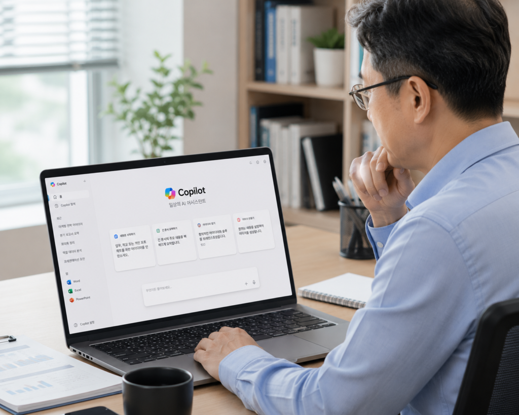 Microsoft Copilot 사용법을 노트북에서 활용하는 모습