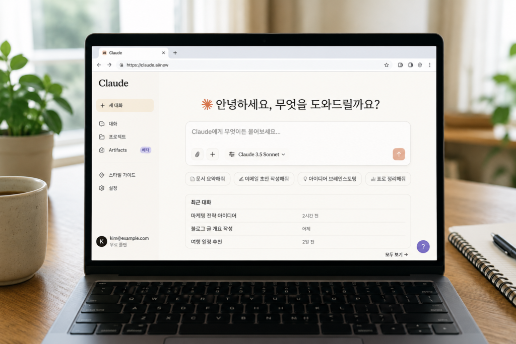 Claude 사용법을 위한 AI 글쓰기 화면